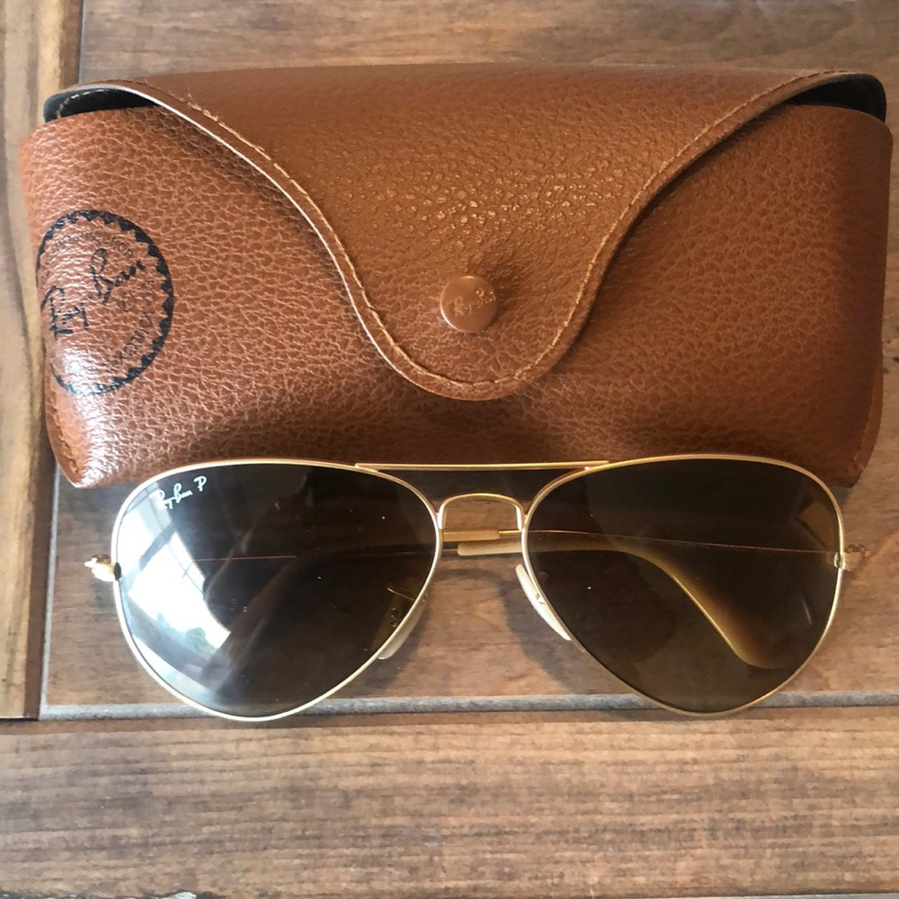 Gold/ Brown Ray Ban Polaroid Aviators